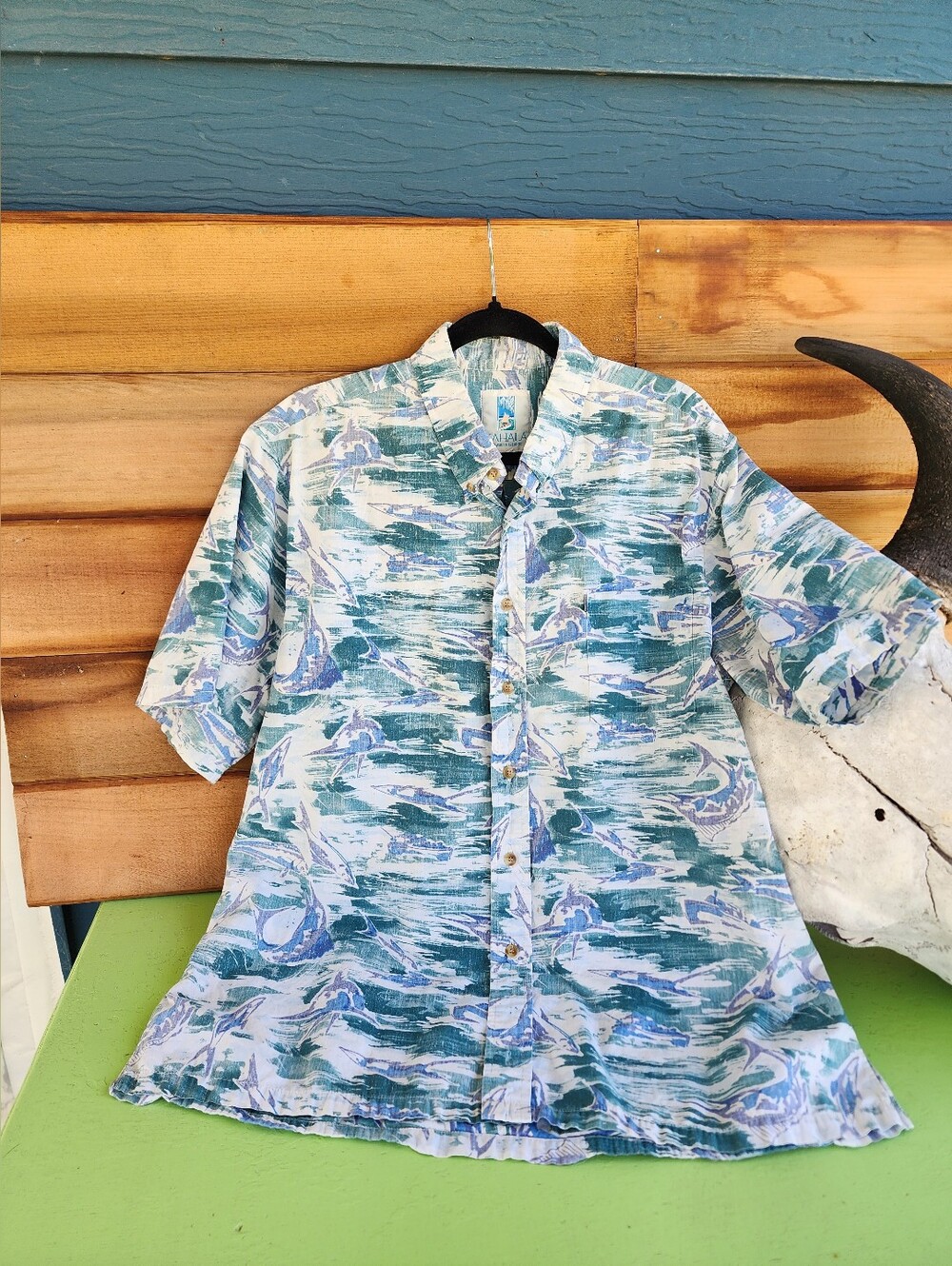 Vintage Kahala Abstract Watercolor Wave Aloha Shirt XL